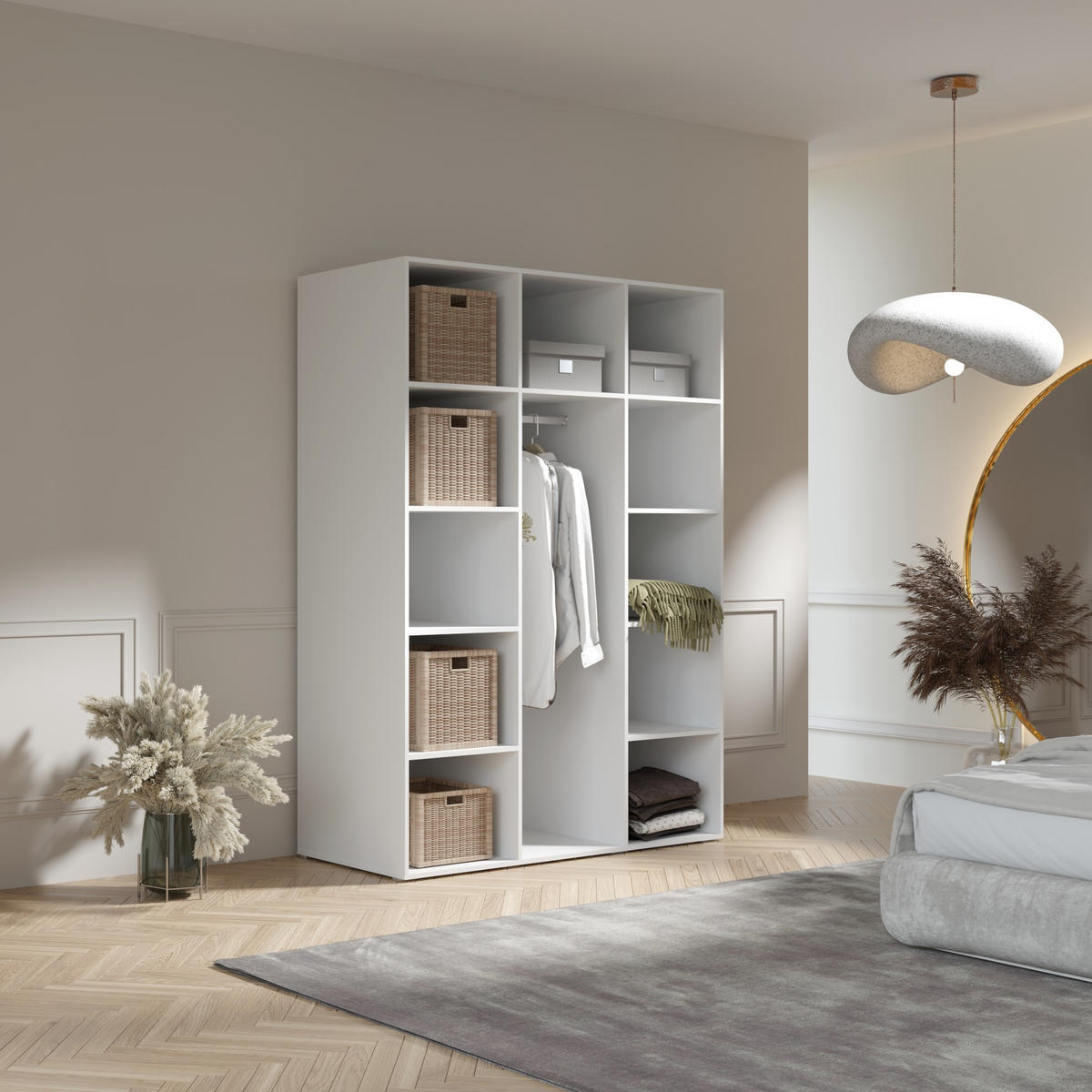 DREHTÜRENSCHRANK Napoli 3D 150 Kaschmir (schwarzer oder goldener Griff) - Kaschmir/Silberfarben, Holzwerkstoff/Kunststoff (150/35/60cm) - mzm24