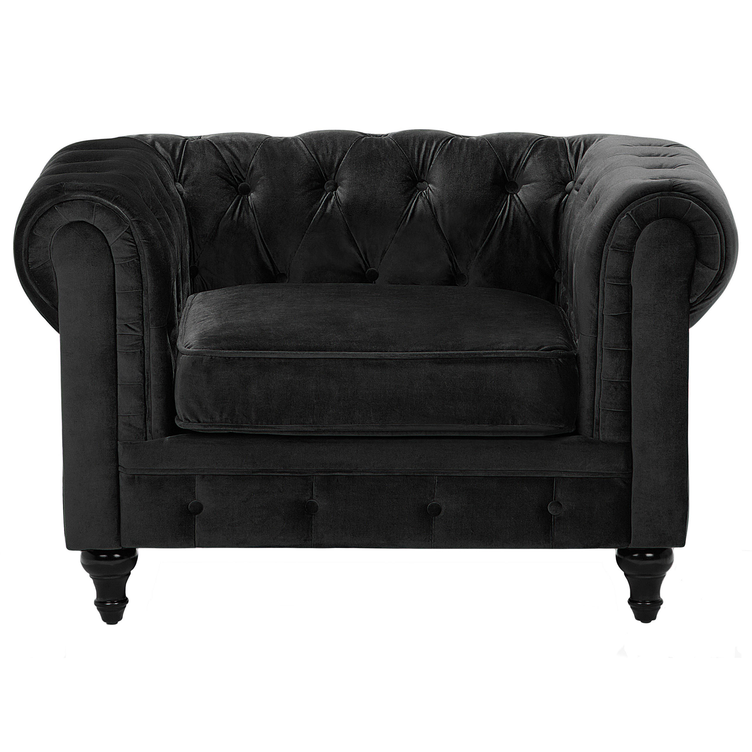 SESSEL Samtstoff schwarz Chesterfield - Dunkelbraun/Schwarz, Textil (110/70/75cm) - Beliani