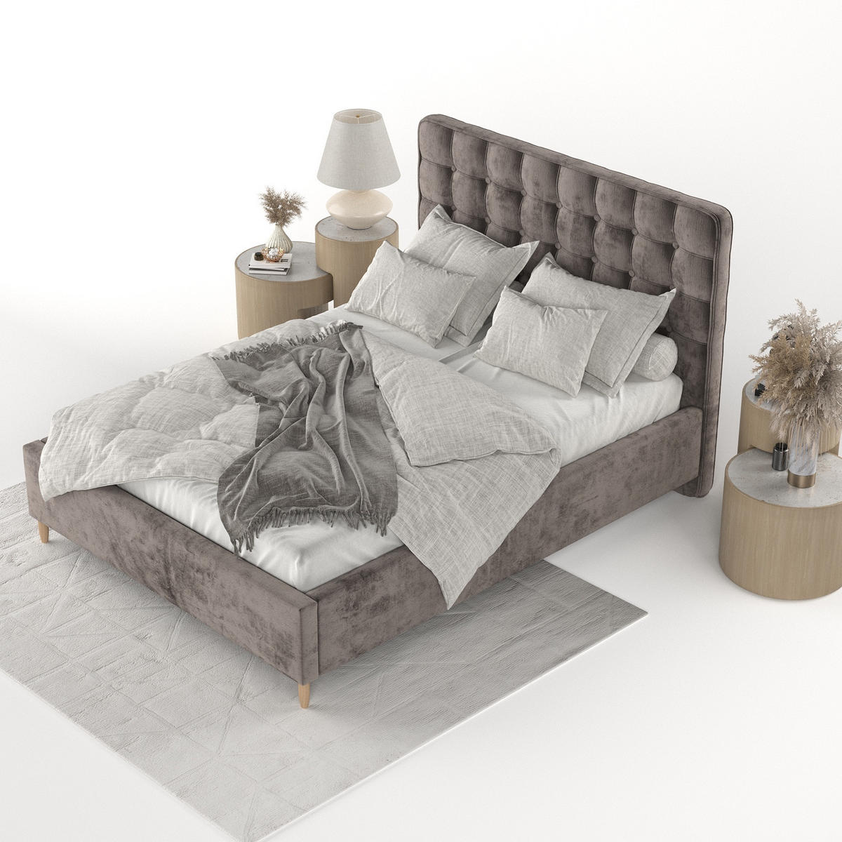 POLSTERBETT Paloma 140/200 cm Braun im Lotta Stoff - Naturfarben/Braun, Holz/Holzwerkstoff (140/200cm) - AltaBeds