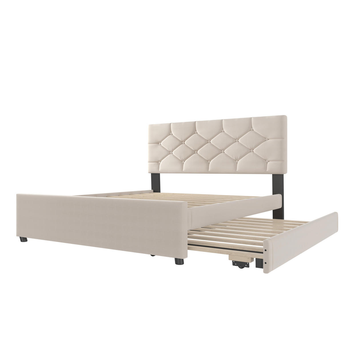 POLSTERBETT 140/200 cm mit Rollcontainer aus Samt Beige - Beige, Textil (140/200cm) - OKWISH