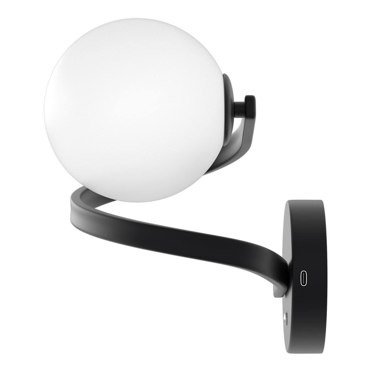AKKU-WANDLEUCHTE - 1-flammig - 3-Stufen-Dimmer - Schwarz/Weiß, Glas/Metall (18/20/20cm) - home24