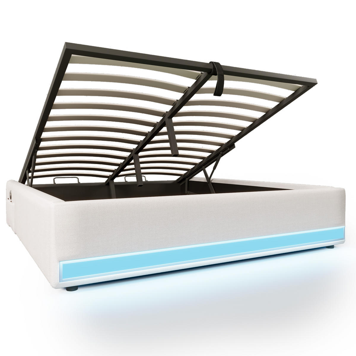 POLSTERBETT 140x200cm Beige LED-Leiste USB-C Hydraulik - Beige, Holz (140/200cm) - FLIEKS