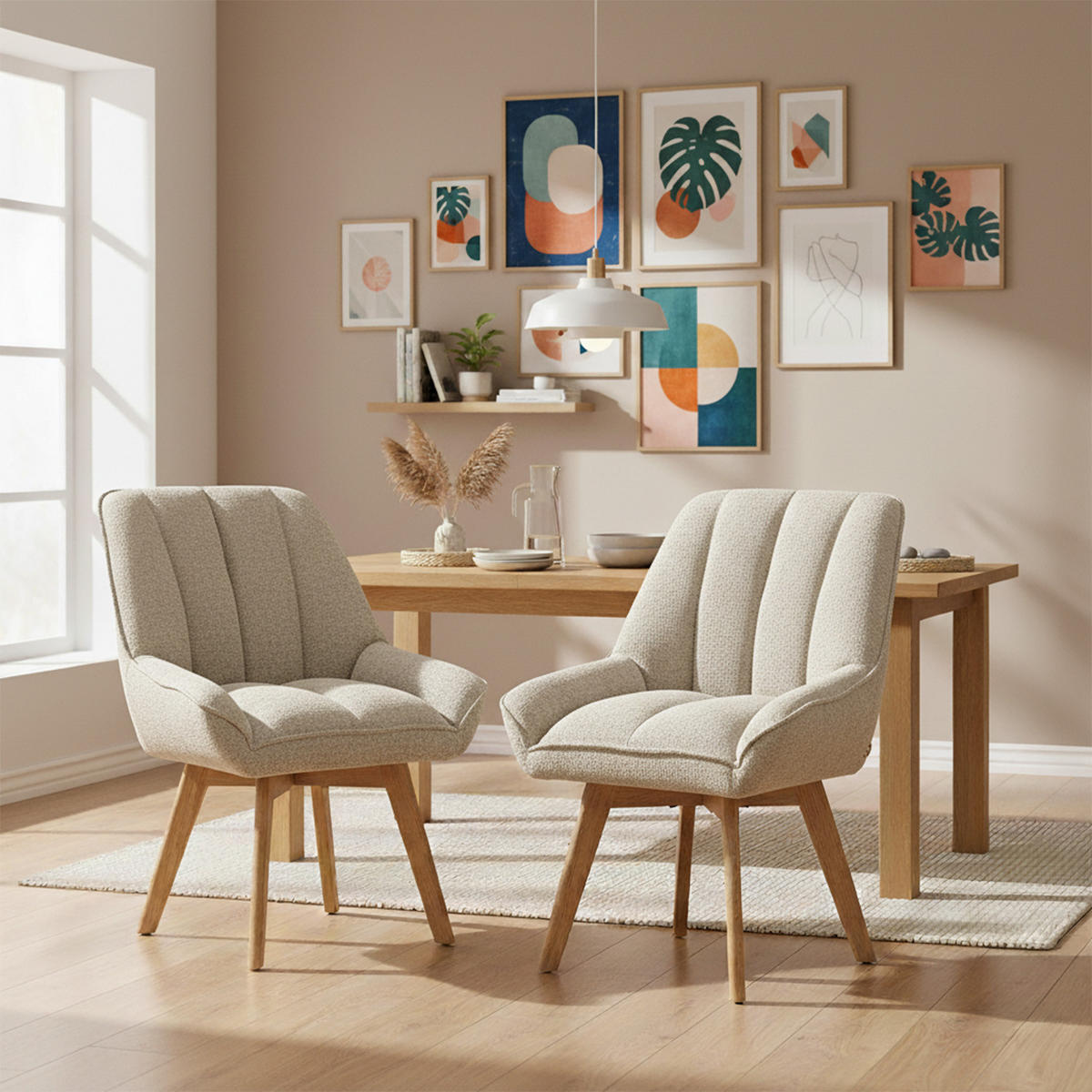 DREHSTUHL Mika-Oskar - Honigeiche/Creme, Eichenholz/Holz (60/88/68cm) - DUBI Möbel