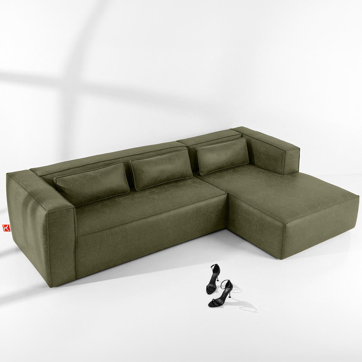 ECKSOFA RECHTS FEROX, Grün - Grün, Holz/Holzwerkstoff (300/175cm) - KONSIMO®