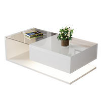 COUCHTISCH LED 105x55x32,5 cm, Glas, Schublade, Weiß - Weiß, Holz (55/105/32cm)