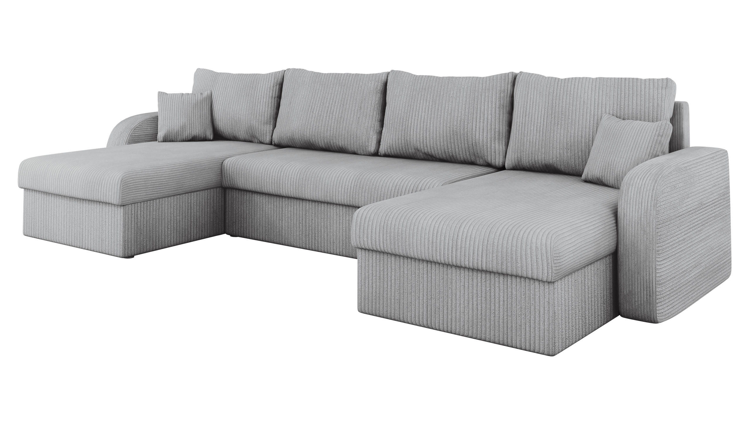 ECKSOFA Kris U Cord - Schwarz/Grau, Holz/Kunststoff (304/80/140cm) - MIRJAN24