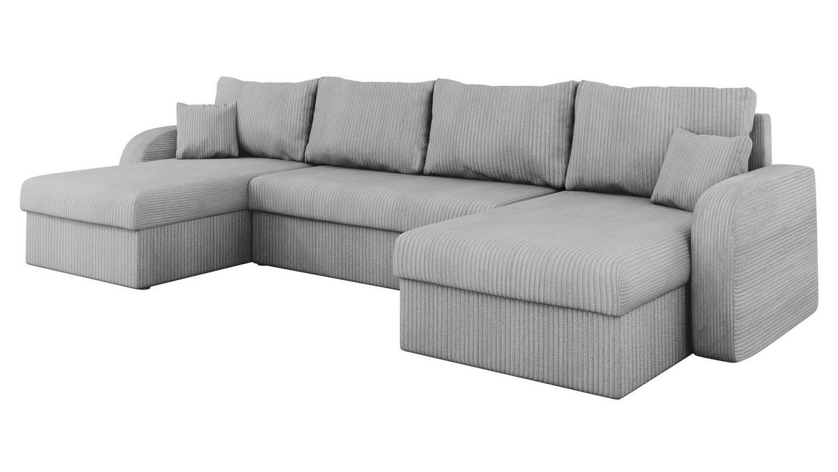 ECKSOFA Kris U Cord - Schwarz/Grau, Holz/Kunststoff (304/80/140cm) - MIRJAN24