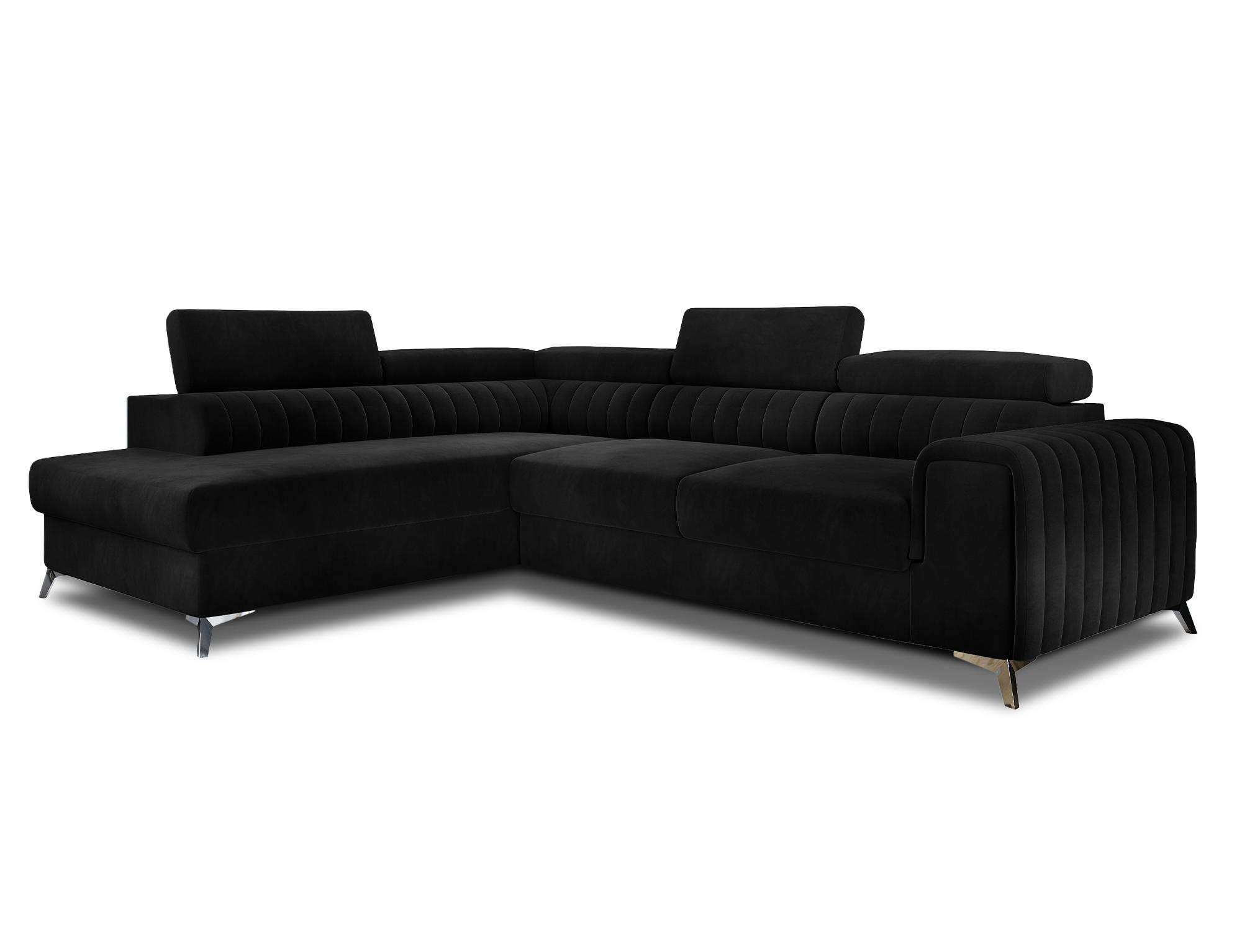 ECKSOFA Laurence mit Schlaffunktion & Bettkasten – 278 x 205 cm, verstellbare Kopfstützen - Schwarz, Kunststoff (278/205cm) - Wohnideebilder
