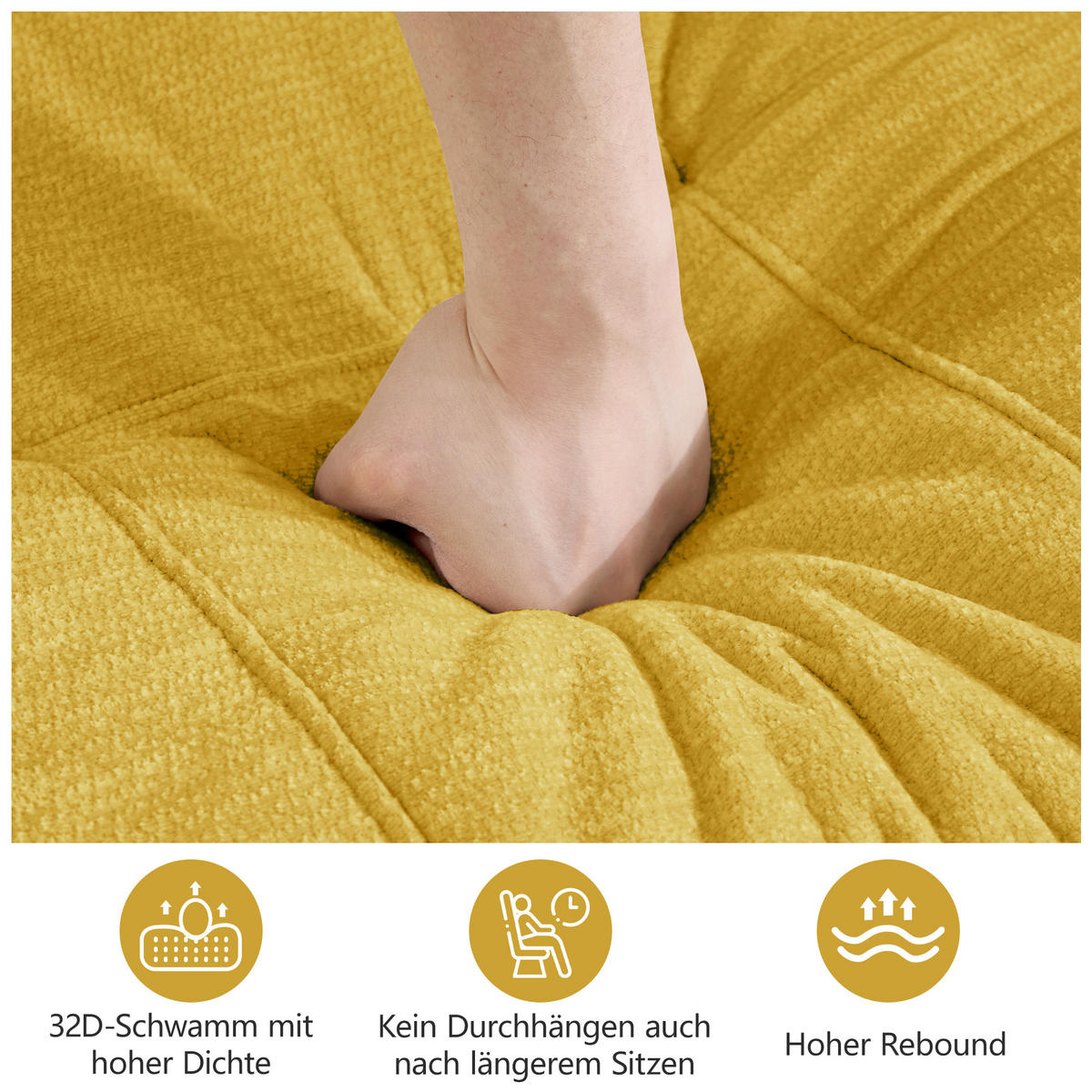 ECKSOFA 334/160/68 cm Gelb Chenille mit 1 Fußhocker - Gelb, Textil (334/160cm) - Oxeza