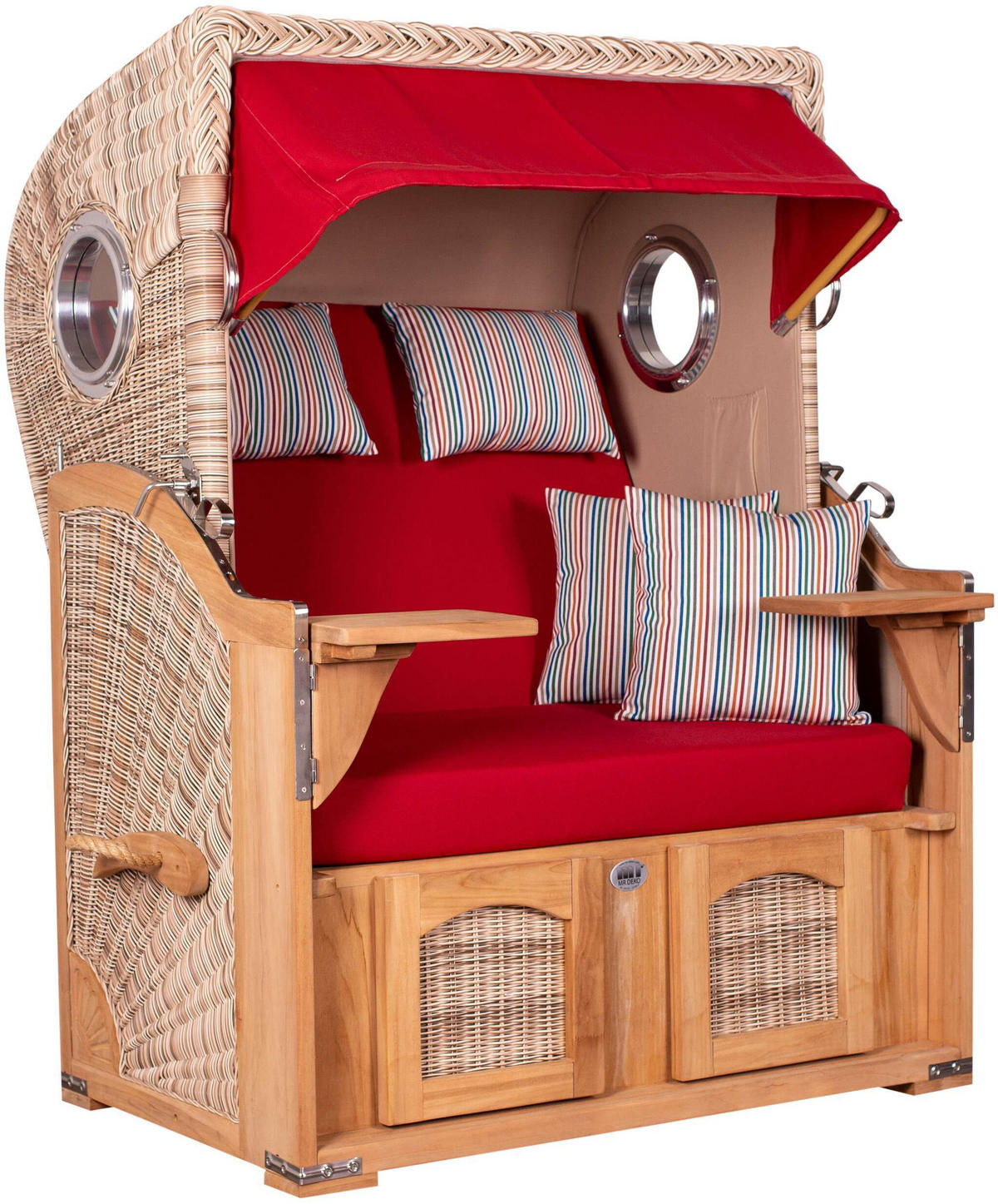STRANDKORB Düne 2-Sitzer Teak Shell - Rot/Braun, Holz/Metall (125/170/80cm) - Mr. Deko
