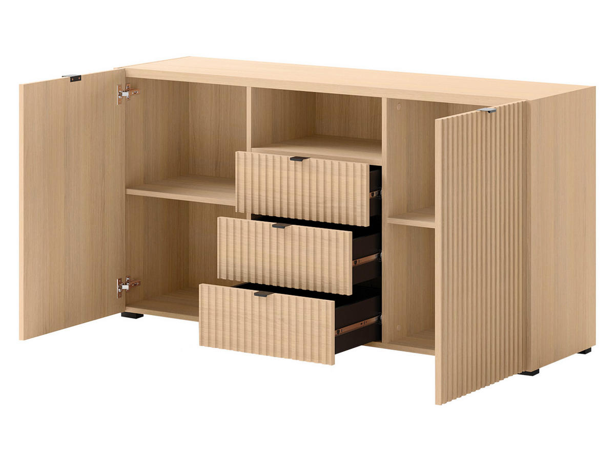 SIDEBOARD Cyliza 2D3SZ - Eichefarben/Graphitfarben, Holzwerkstoff/Kunststoff (150/80/40cm) - MIRJAN24