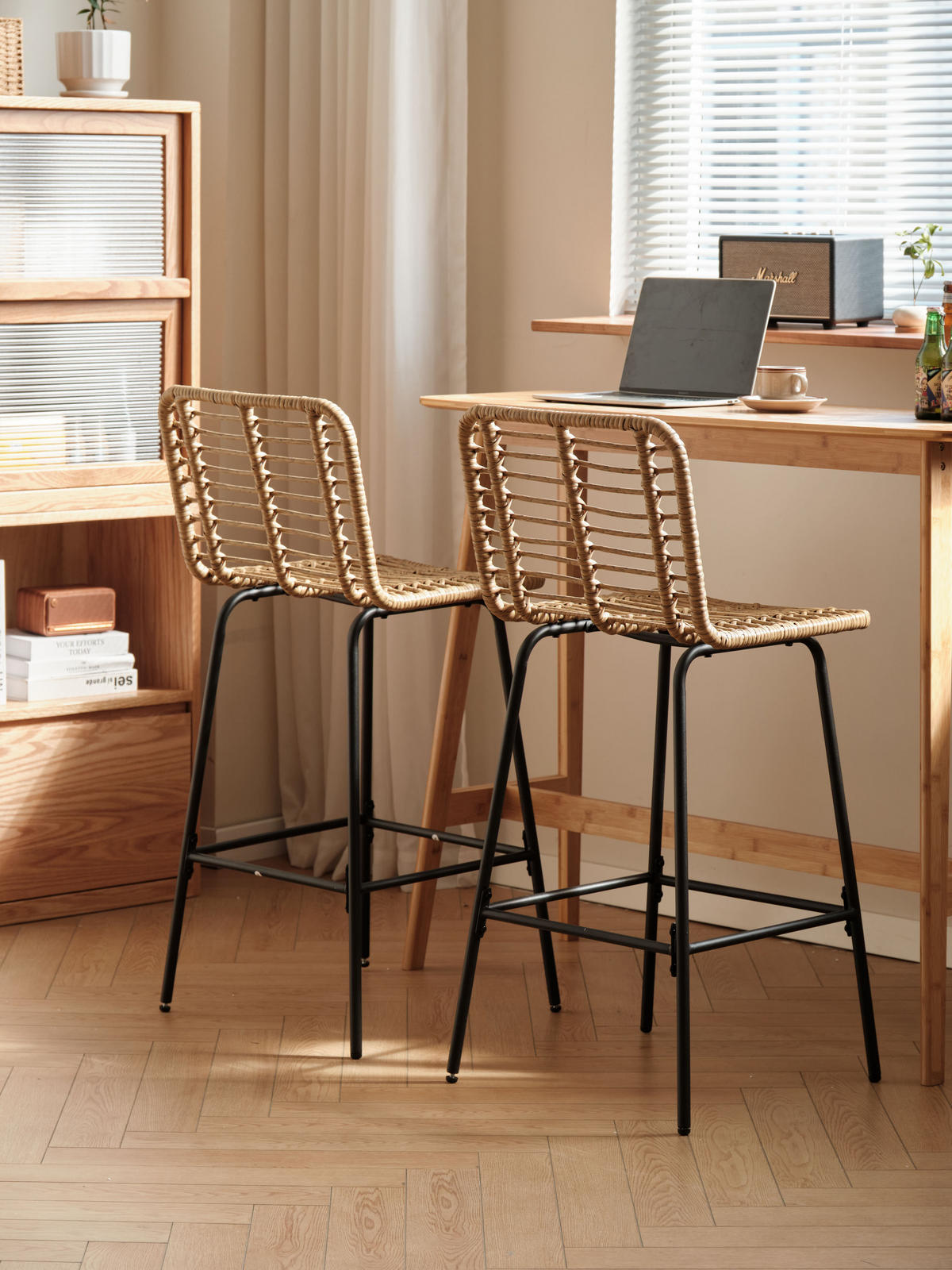 BARHOCKER 2er-Set Rattan Braun - Braun, Holz (47.5/103/47cm) - Nordlys