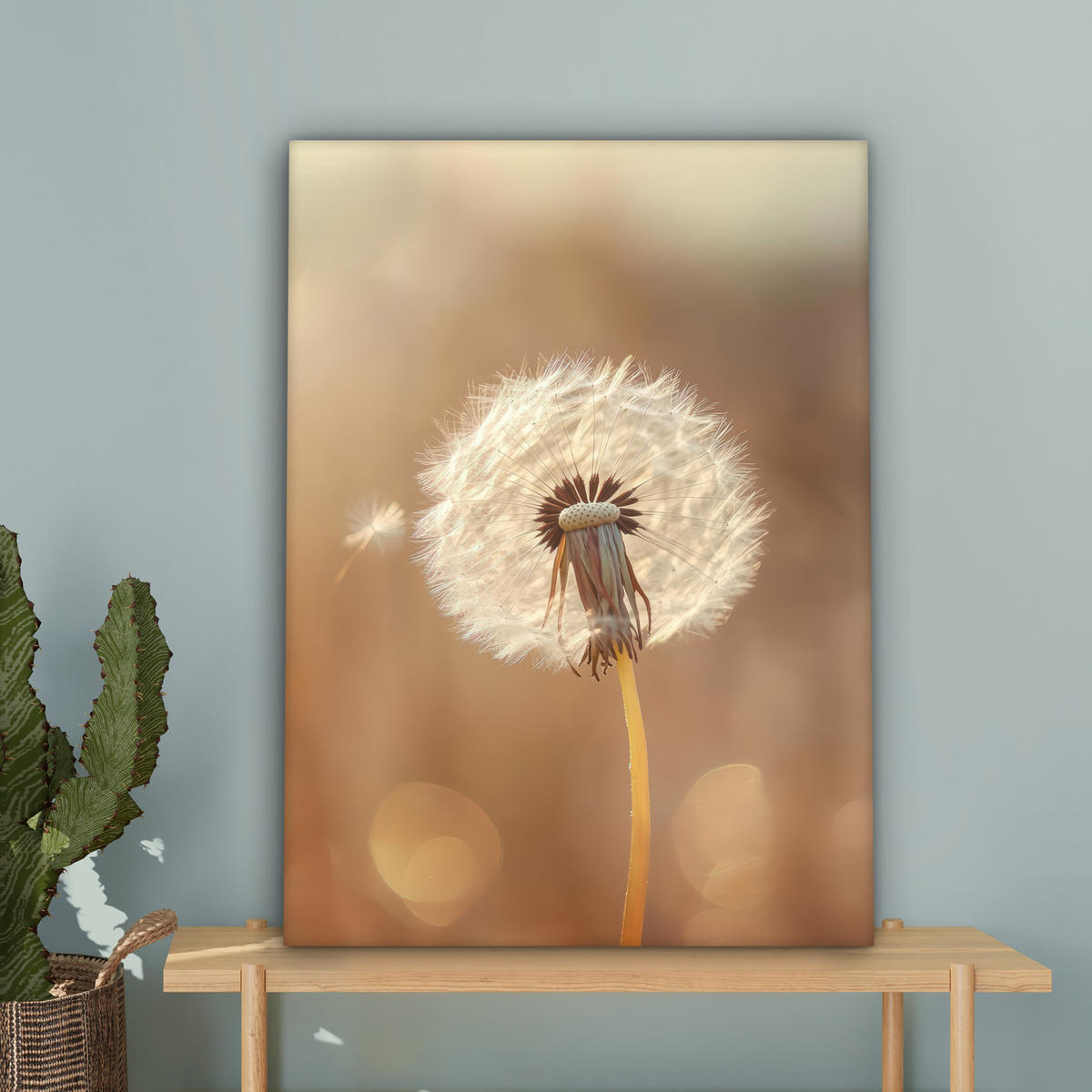 LEINWANDBILD Löwenzahn - Beige - Natur - Blume Wandbild Wohnzimmer 60x80 cm - Hellbraun, Textil (60/80cm) - MuchoWow