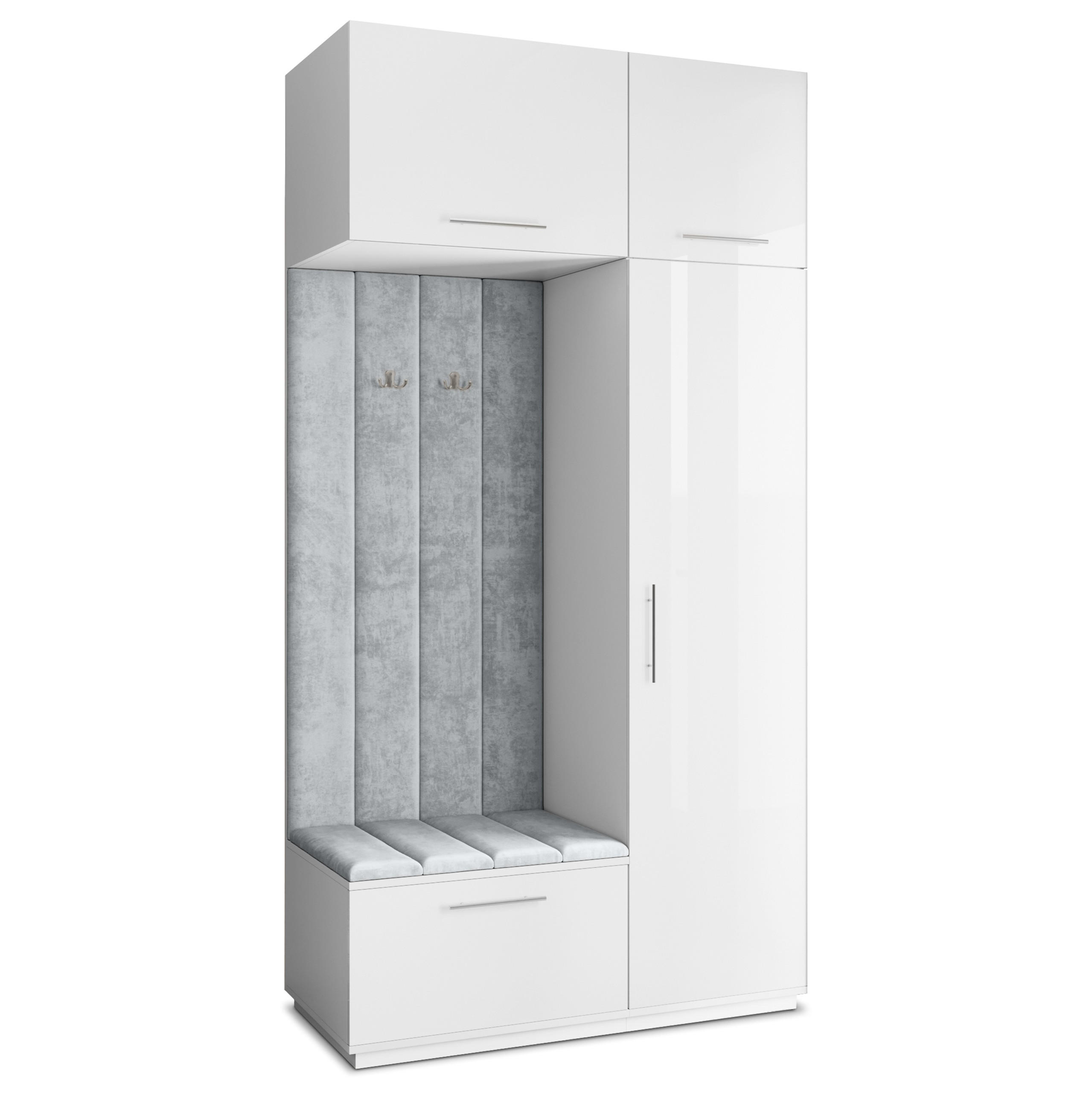 Masseno Garderobenschrank Weiß, Hellgrau 120x240x60 cm