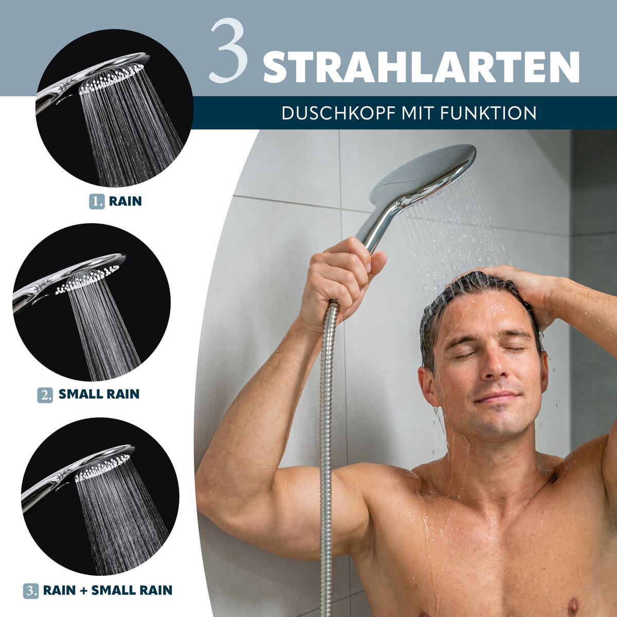 HANDBRAUSE, inkl. Schlauch und Halter, Strahlscheibe schwarz - Schwarz, Kunststoff (3cm) - eluno