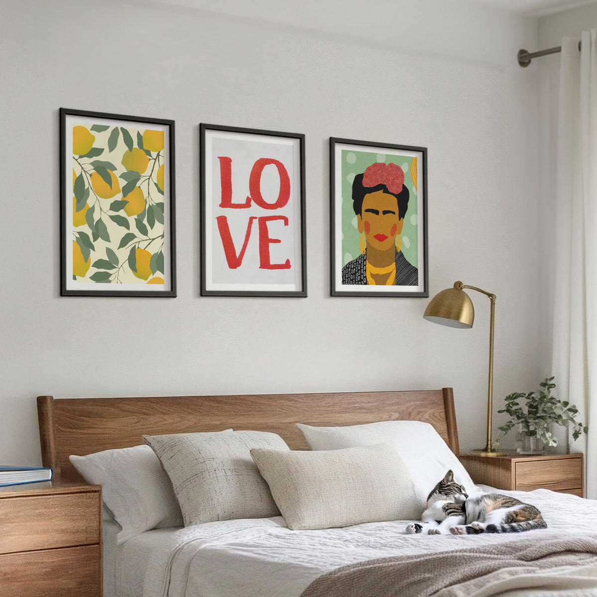 BILDER SET 3er Set - 40x60 cm Schwarzer Rahmen - Lemons LOVE Porträt von Frida - Schwarz, Kunststoff (40/60cm) - TULUP