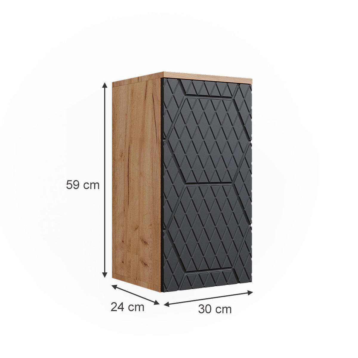 BADSCHRANK Irma Anthrazit gestreift 30 x 59 cm 2 Fächer, Badezimmer - Hellbraun/Dunkelgrau, Holzwerkstoff (30/59/24cm) - Vicco