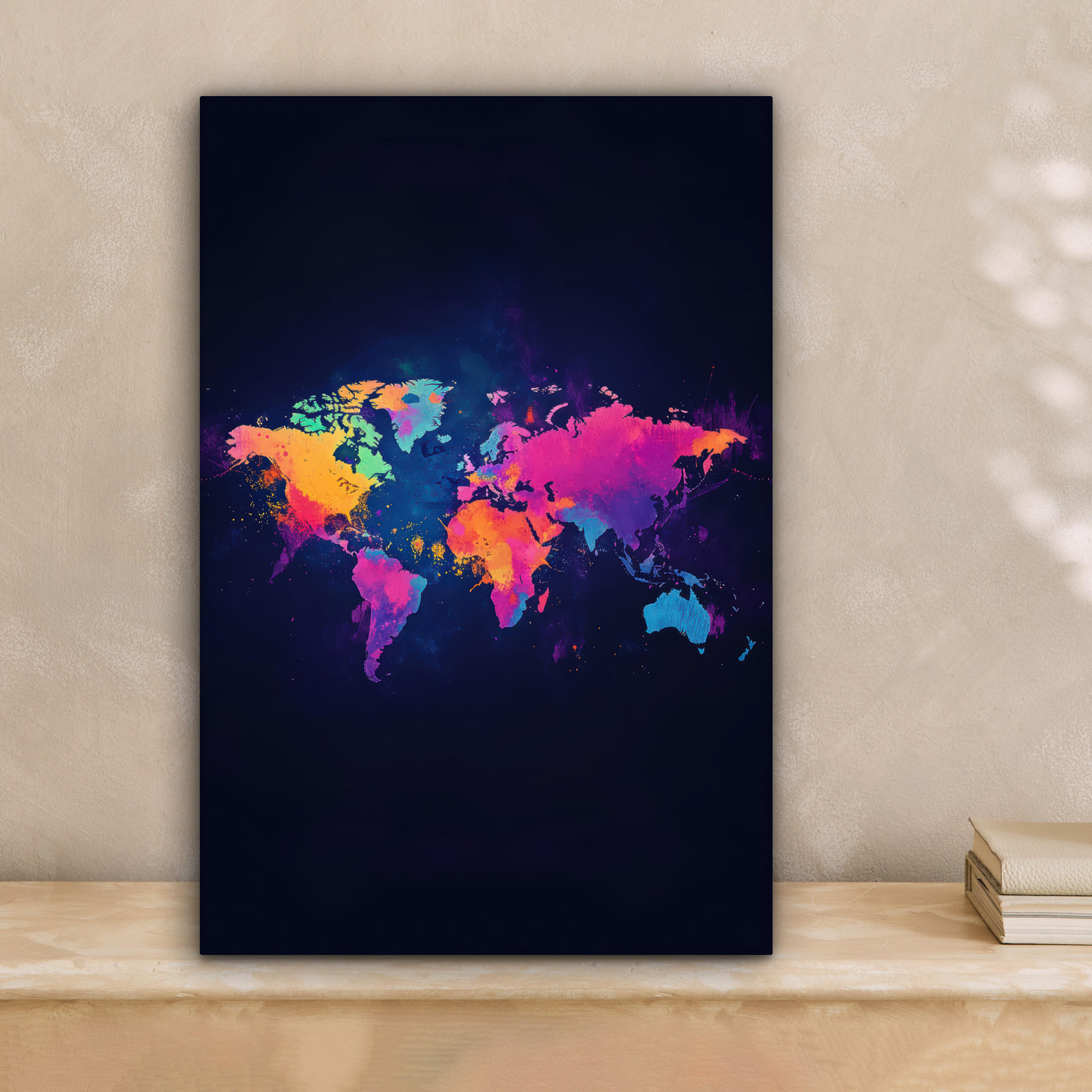 LEINWANDBILD Weltkarte - Bunt - Graffiti 20x30 cm - Multicolor, Textil (20/30cm) - MuchoWow