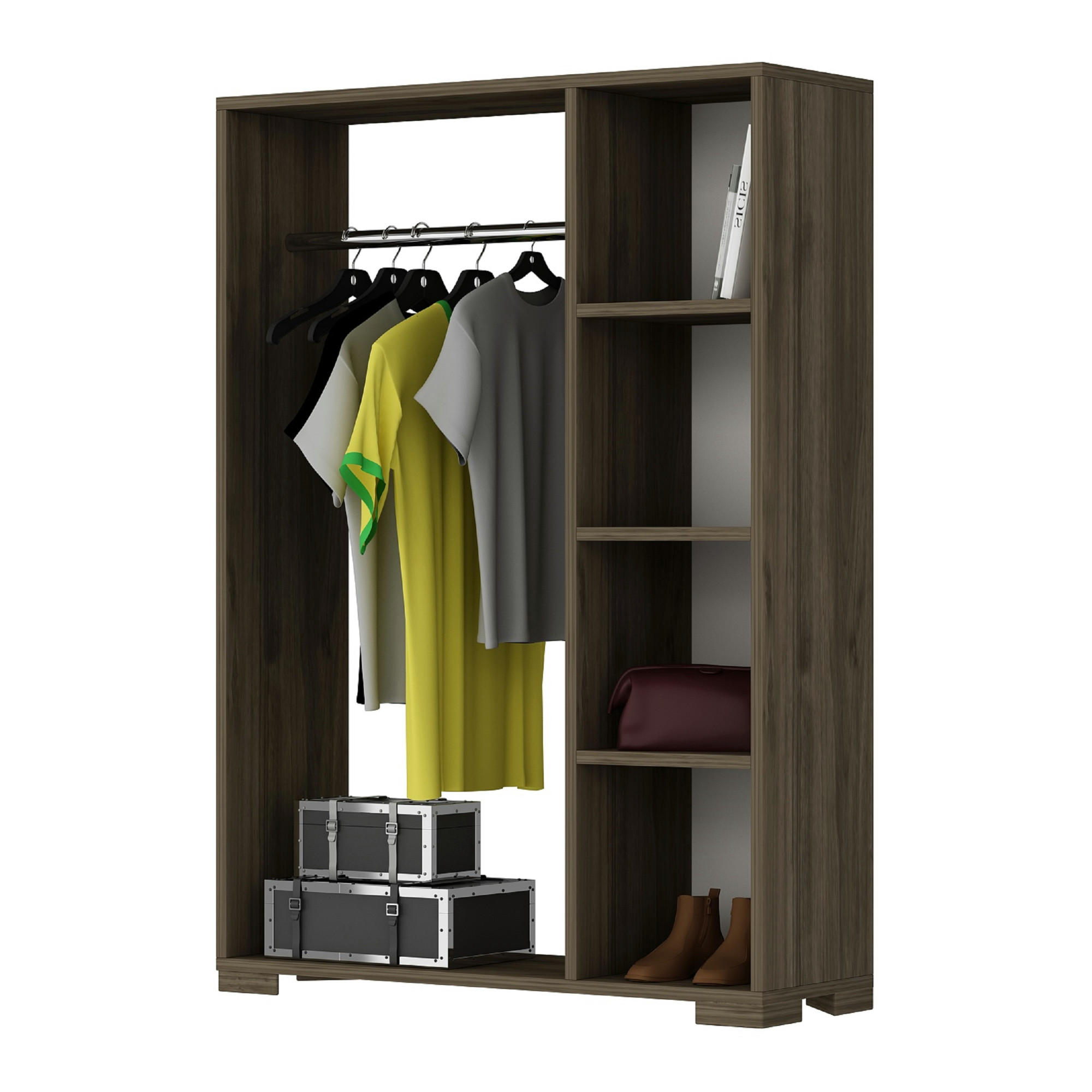 KLEIDERSCHRANK Nesbyen - Walnussfarben, Holzwerkstoff/Kunststoff (90/126/30cm) - [en.casa]