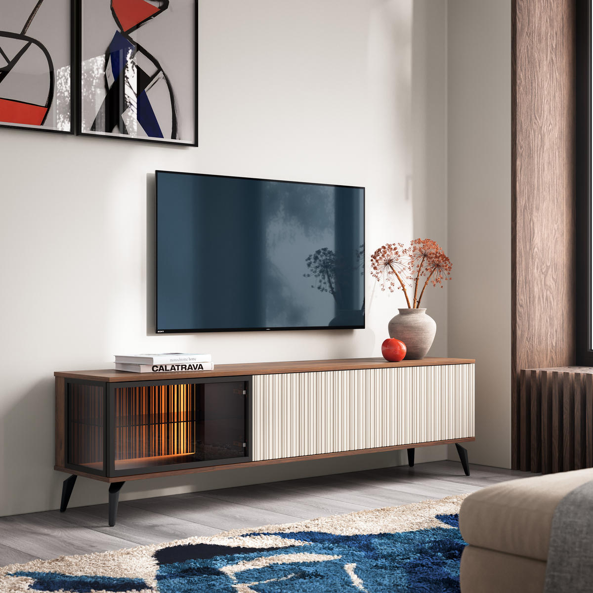 LOWBOARD TRAMONTO 180/50/39 cm, Nussbaumfarben - Kaschmir/Nussbaumfarben, Holzwerkstoff (180/50/39cm) - MASSENO