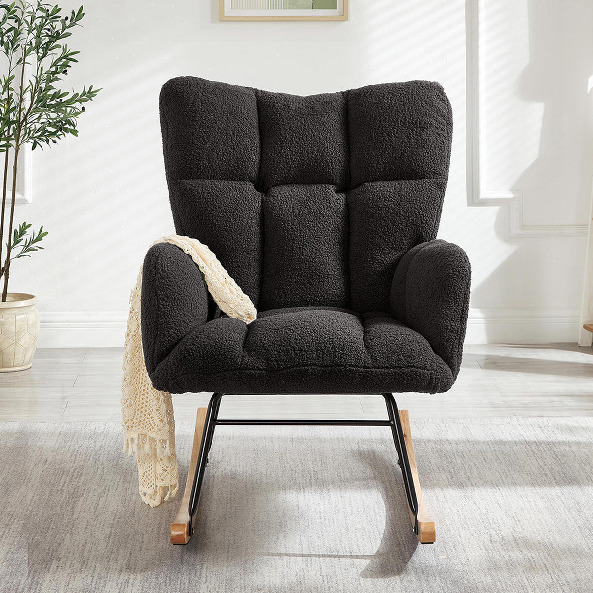 SCHAUKELSTUHL 69×89×101 CM, Skandinavisches Design, Dunkelgrau - Dunkelgrau, Textil (89/101/69cm) - KOMHTOM
