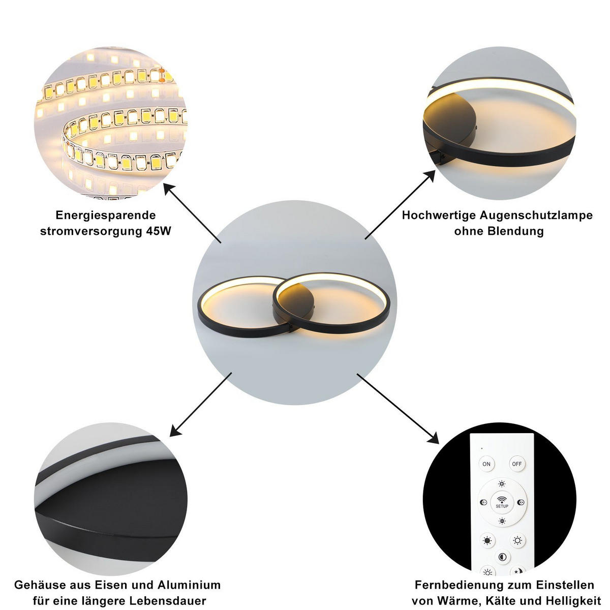 LED-DECKENLEUCHTE Valdemar 50/30/5 cm - Schwarz, Metall (50/30/5cm) - Nettlife