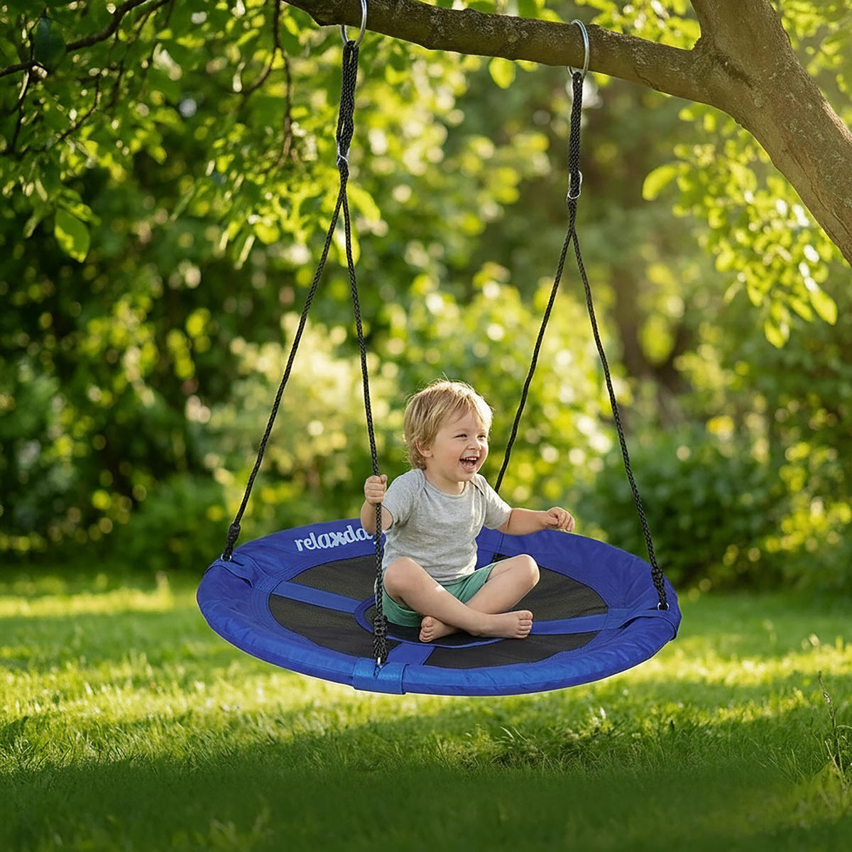LEAGĂN-CUIB albastru închis 90 cm - multicolor, material plastic/metal (90/153/90cm) - Relaxdays