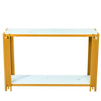 KONSOLENTISCH mit 2 Ablagen Marmoroptik/Gold 123,5/33,5/80 cm - Goldfarben/Weiß, Holzwerkstoff/Metall (124/34/80cm)