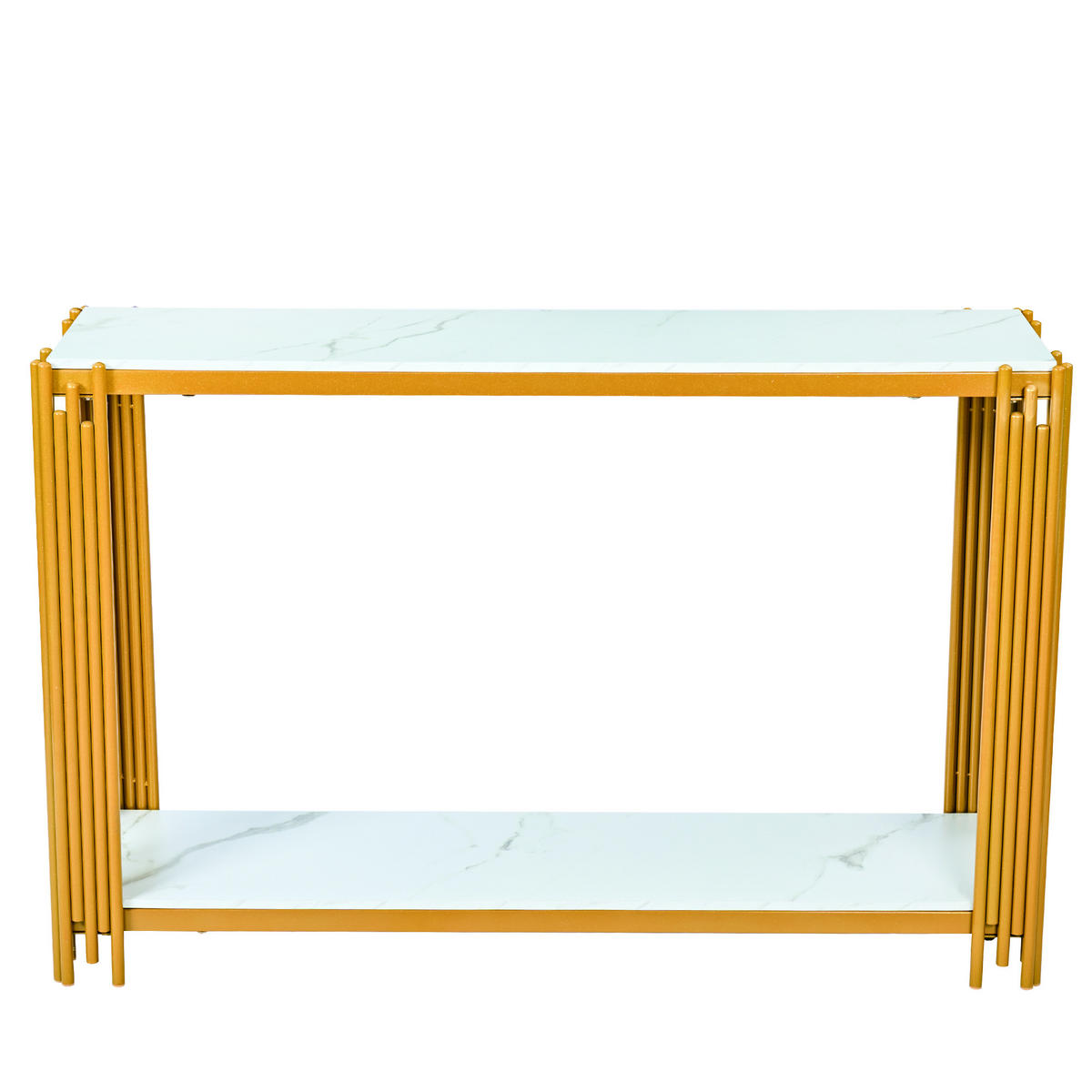 KONSOLENTISCH DE-37416 2-etagig mit Marmoroptik Gold - Goldfarben, Metall (124/34/80cm) - ComfortXL