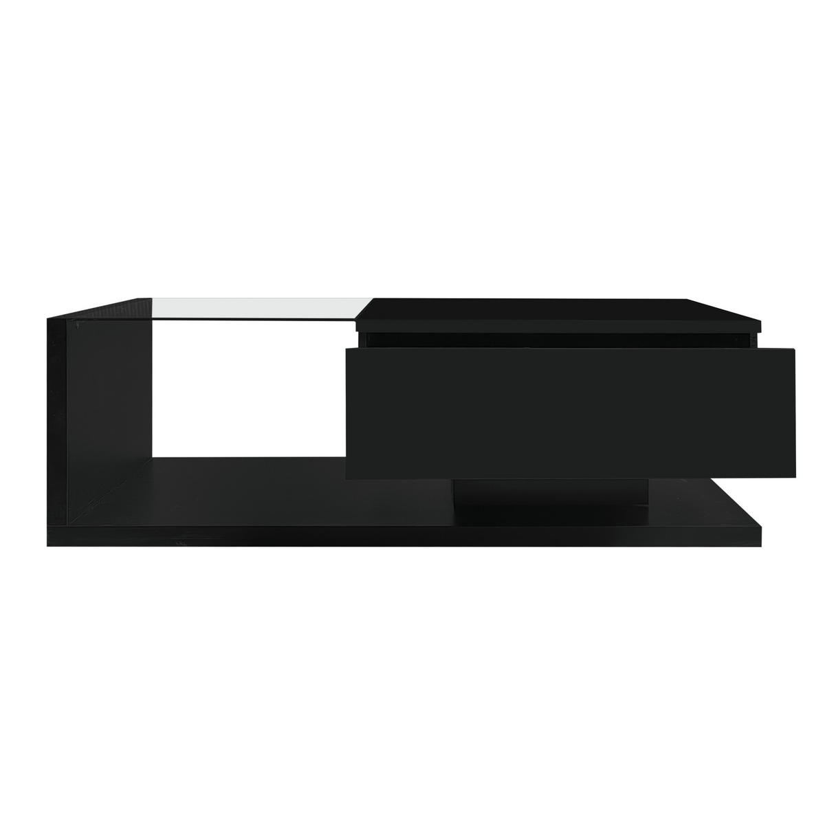 COUCHTISCH 105/55 cm hochglanzschwarz mit Glasplatte und LED-Beleuchtung - Schwarz, Holzwerkstoff (105/55/32.5cm) - OKWISH