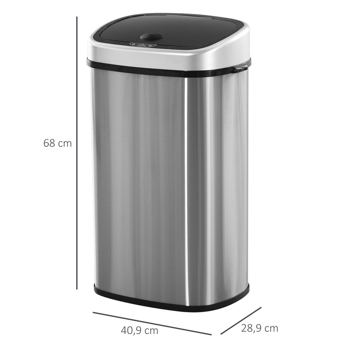 SENSOR Mülleimer, Edelstahl, ABS, Silber - Silberfarben, Metall (28.9/68/40.9cm) - HOMCOM