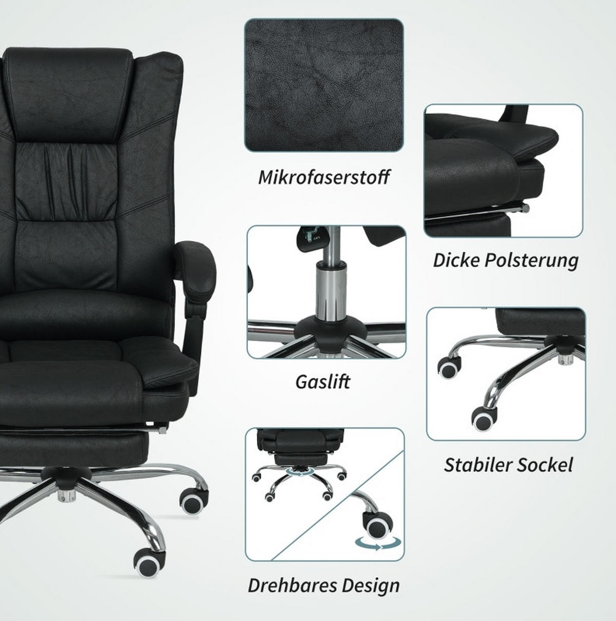 BÜROSTUHL mit Massagefunktion 64 x 70 x 110-118 cm Schwarz - Schwarz, Kunststoff (70/118/64cm) - Meubliv