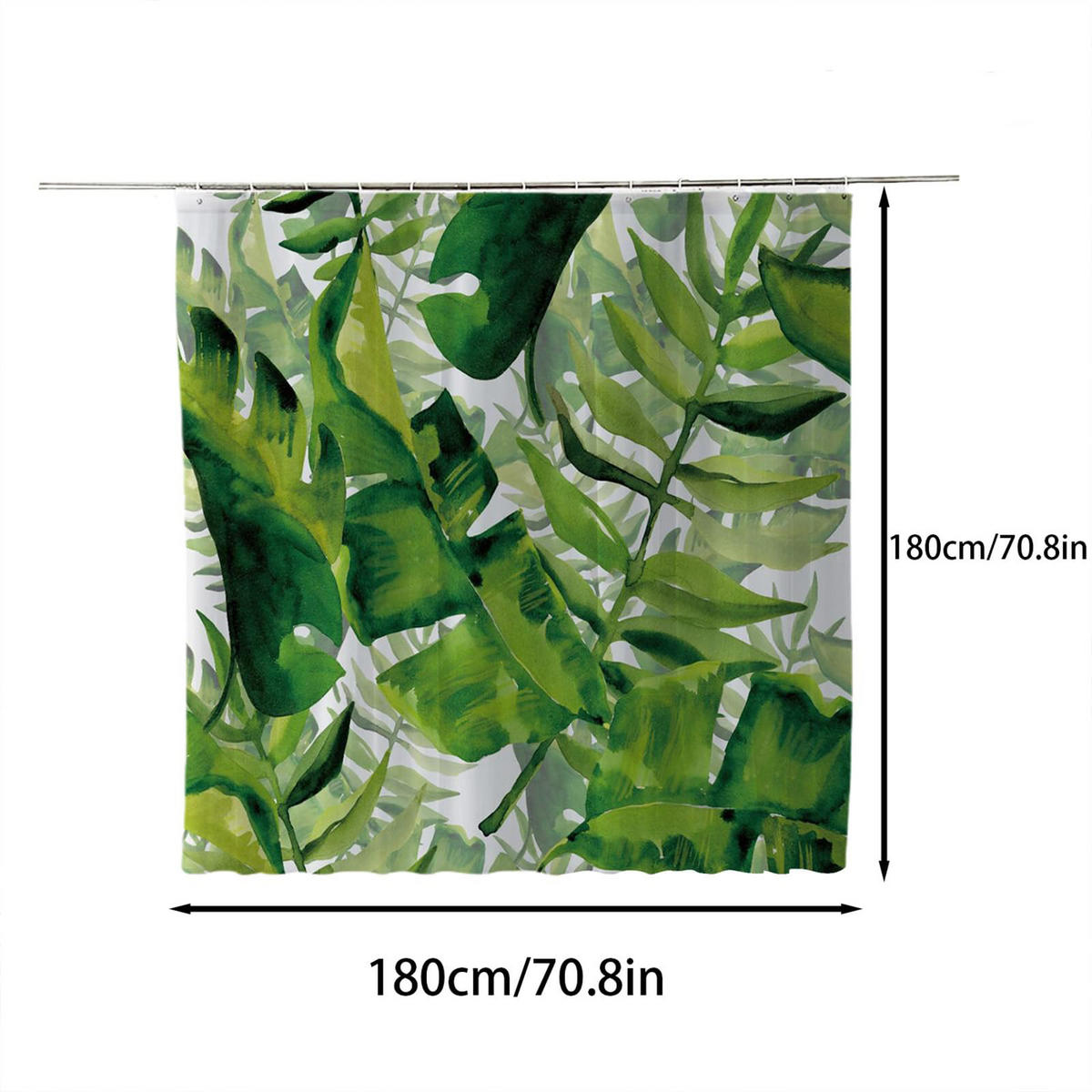 DUSCHVORHANG 3D Blätter Dschungel tropisch 180 x 180 cm bedruckt wasserdicht mit Haken - Multicolor, Textil (180/180cm) - MCBOSON