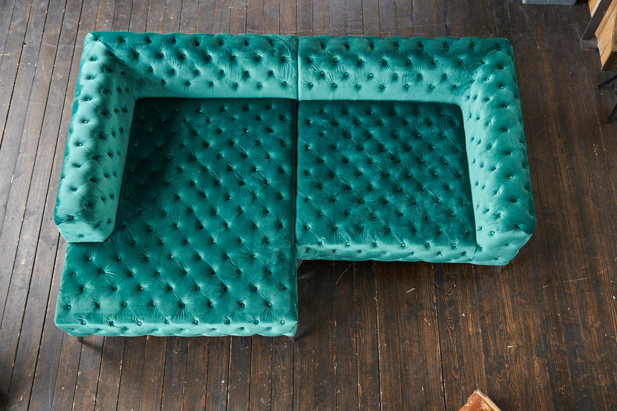 ECKSOFA NARLA Grün Velvet - Silberfarben/Grün, Textil (279/190cm) - KAWOLA