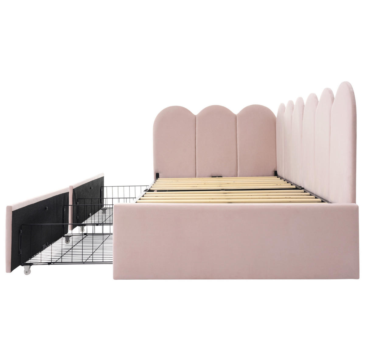 KINDERBETT Polsterbett 90/190 cm aus Samt mit 2 Schubladen Rosa - Rosa, Textil (90/190cm) - Modenvie