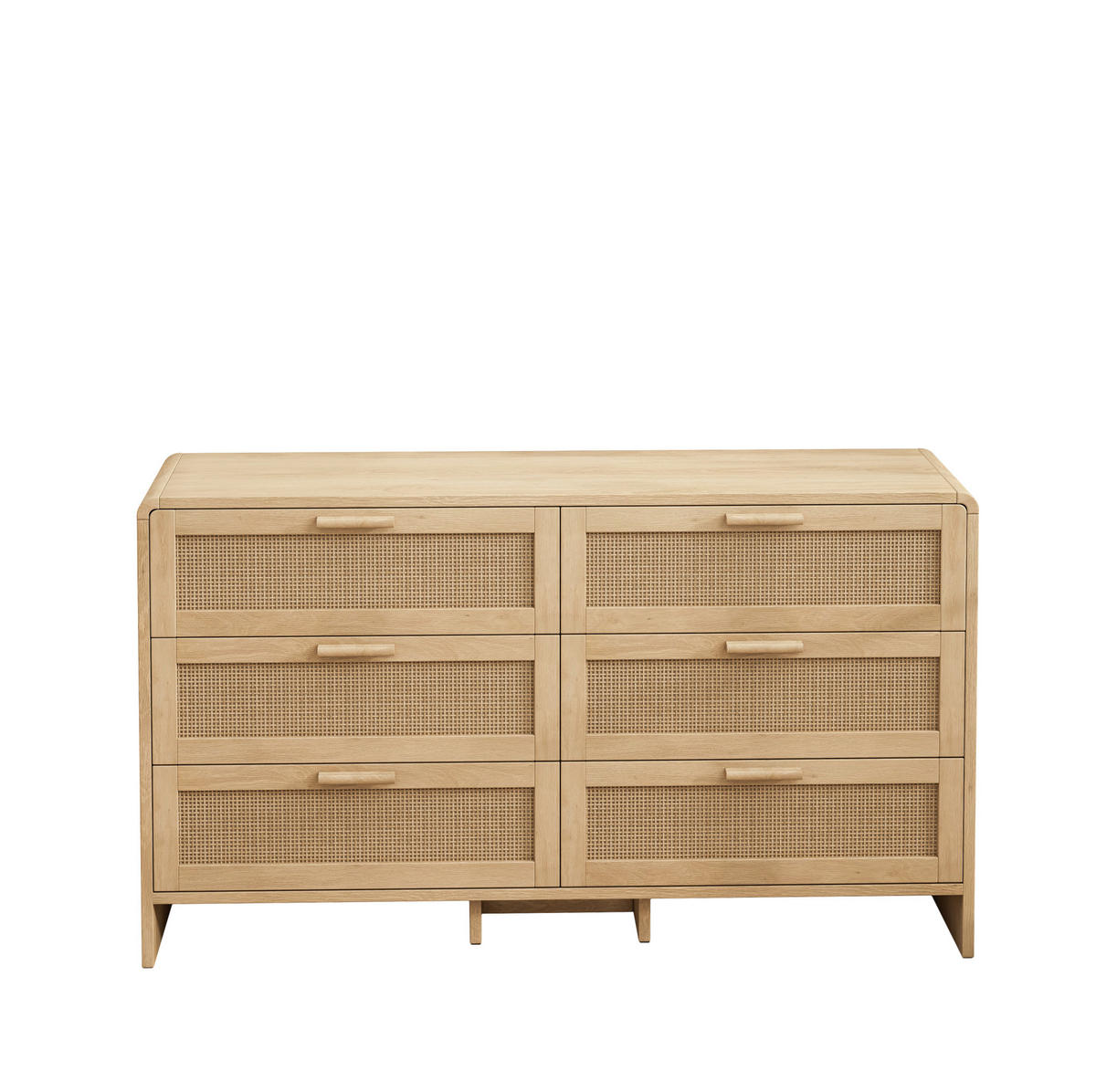 KOMMODE 130 cm in Natur mit 6 Schubladen und Rattanfronten - Naturfarben, Holzwerkstoff (130/74/40cm) - Flora Grace