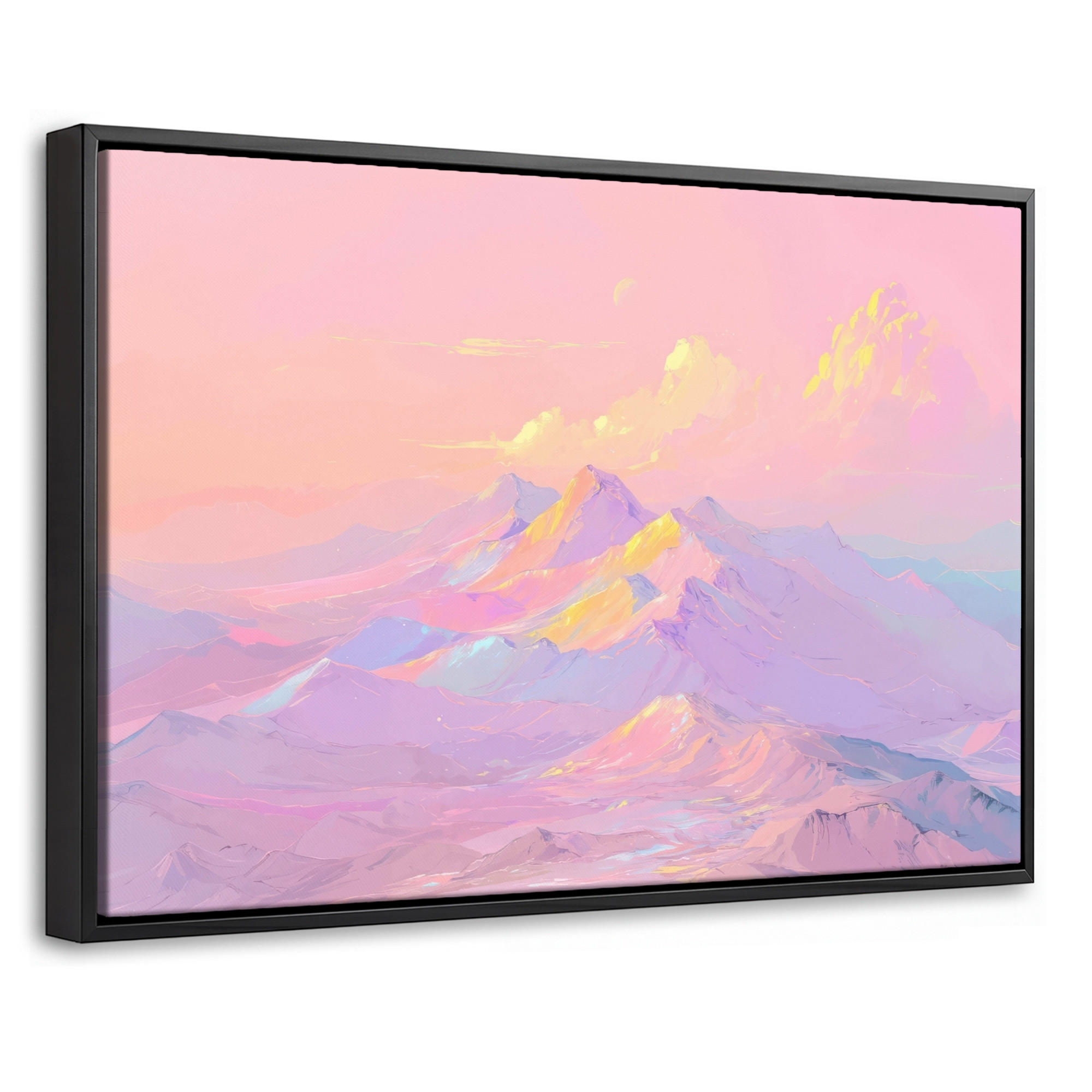 LEINWAND Bilder mit Rahmen - Berggipfel - Wolken - Verträumt - 60x40 - Hellrosa, Textil (60/40cm) - MuchoWow