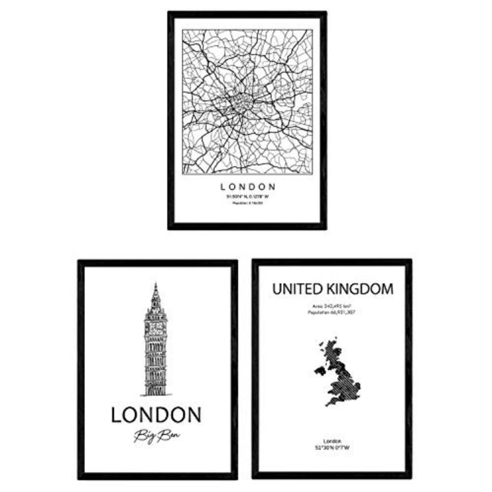POSTER Set Mit 3 London Stadtplan A A4 Rahmenlos - Klar, Papier (29.7/5/21cm) - Nacnic