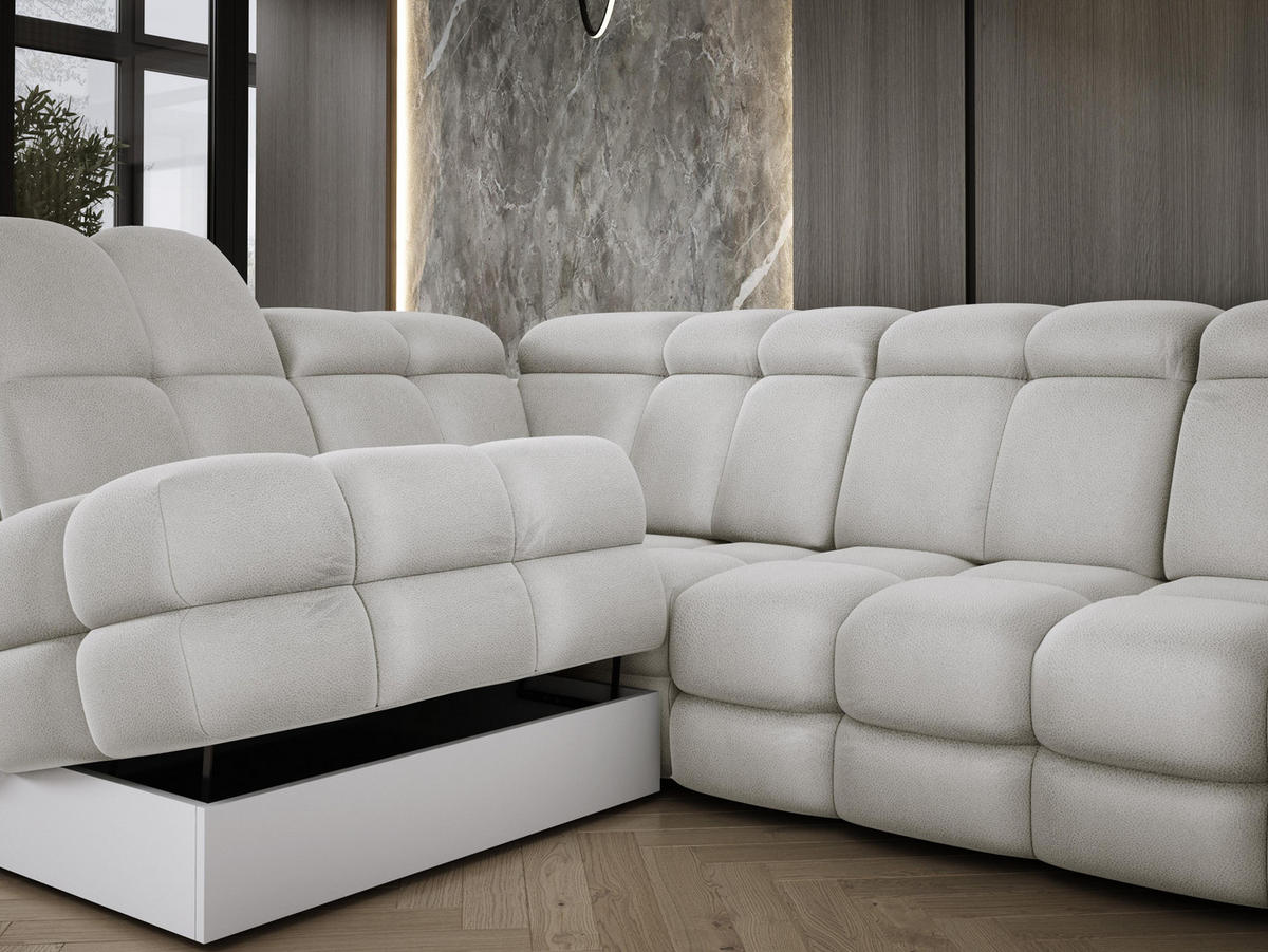 ECKSOFA TOLLO Solar-stoff L-form 302x217x105 cm esche - Silberfarben, Holz/Textil (302/217cm) - DomoHome