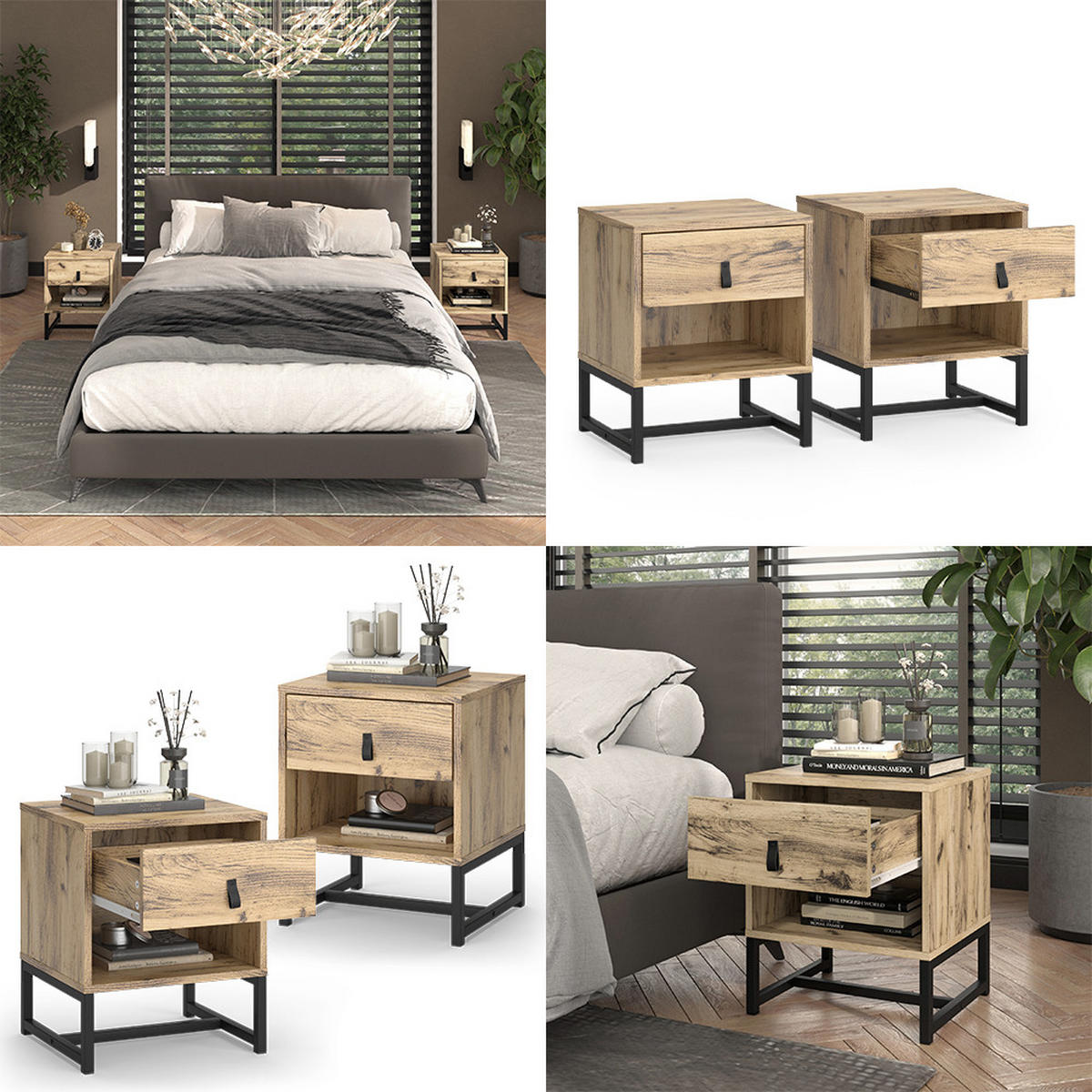 NACHTTISCH Ezra Eiche 39 x 47 cm 2er Set - Eichefarben, Holzwerkstoff (39/47/35cm) - Vicco