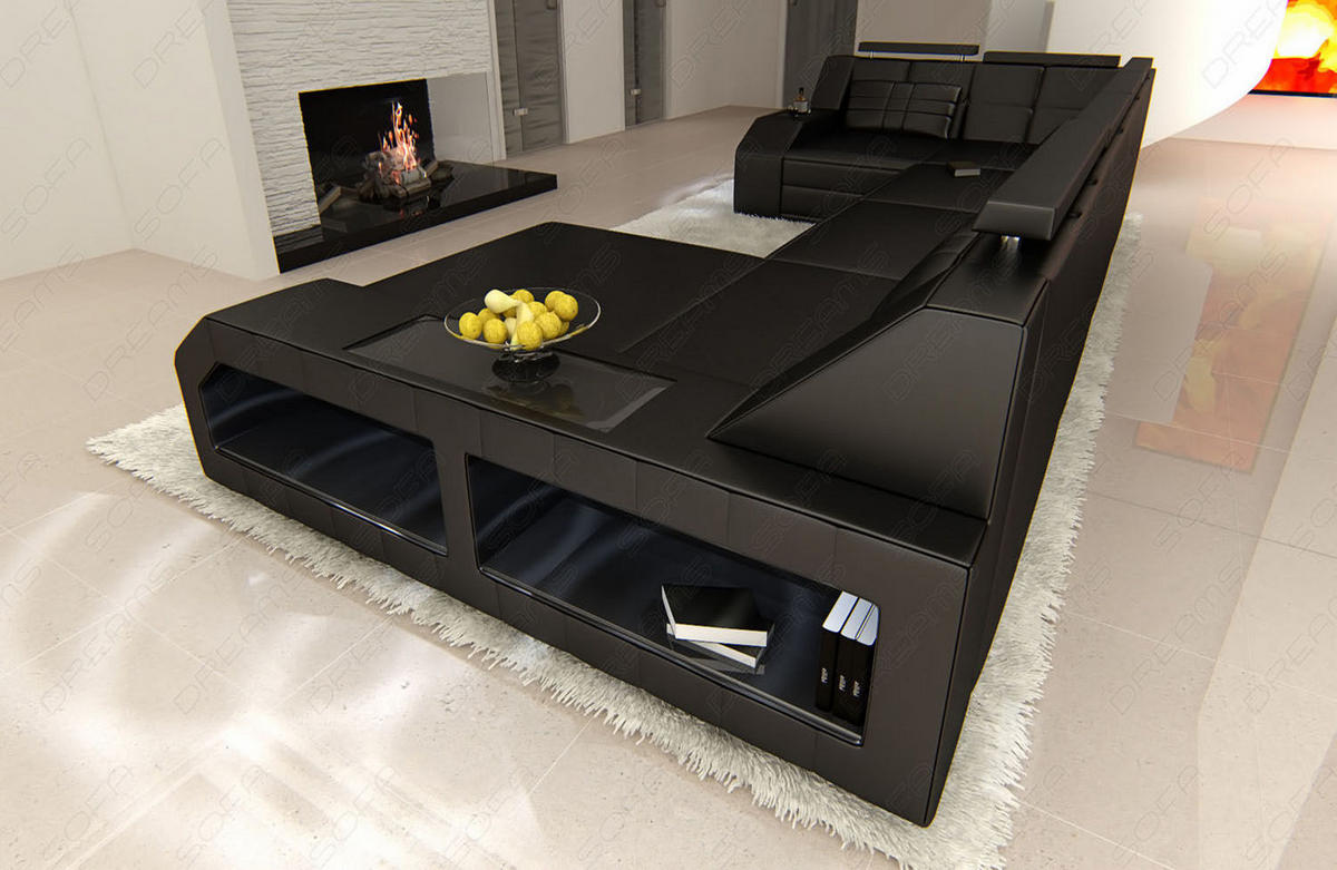 WOHNLANDSCHAFT Arezzo U - Schwarz, Leder (380/86/197cm) - Sofa Dreams