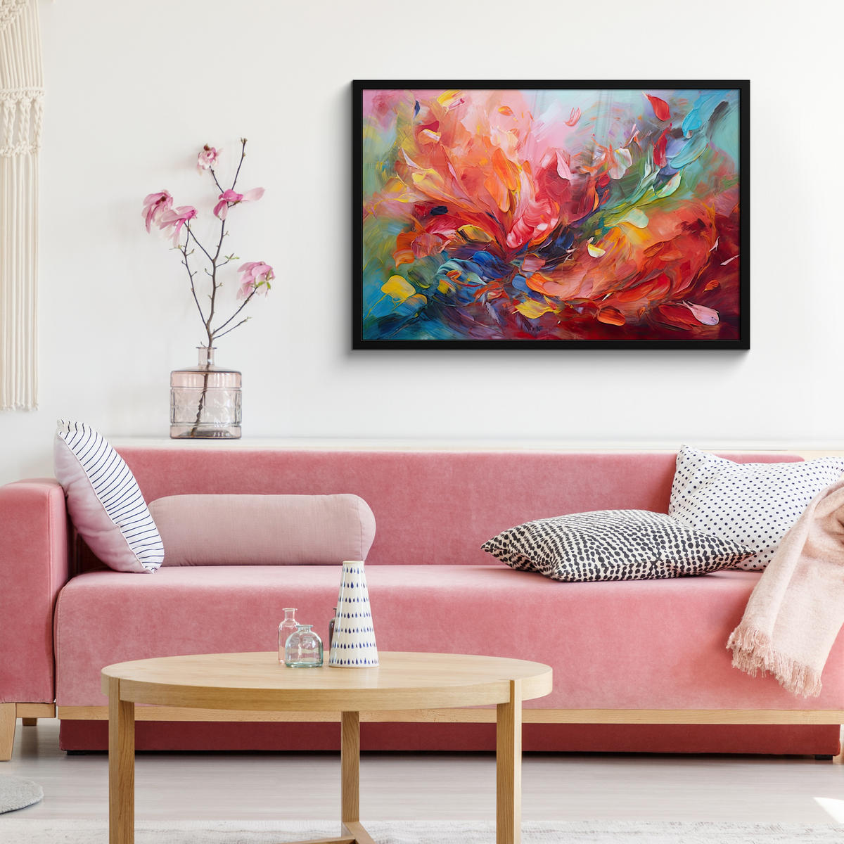 POSTER MIT RAHMEN Ölgemälde - Kunst - Abstrakt - Farbenfroh 90x60 cm - Altrosa, Papier (90/60cm) - MuchoWow