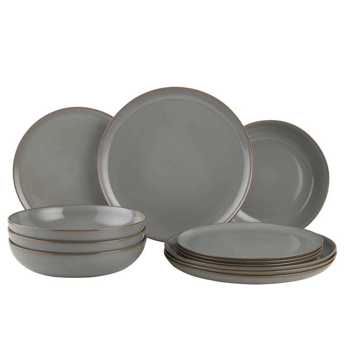 GESCHIRR-SET (12-teilig) Native - Grau, Keramik (31/36/37cm) - BUTLERS