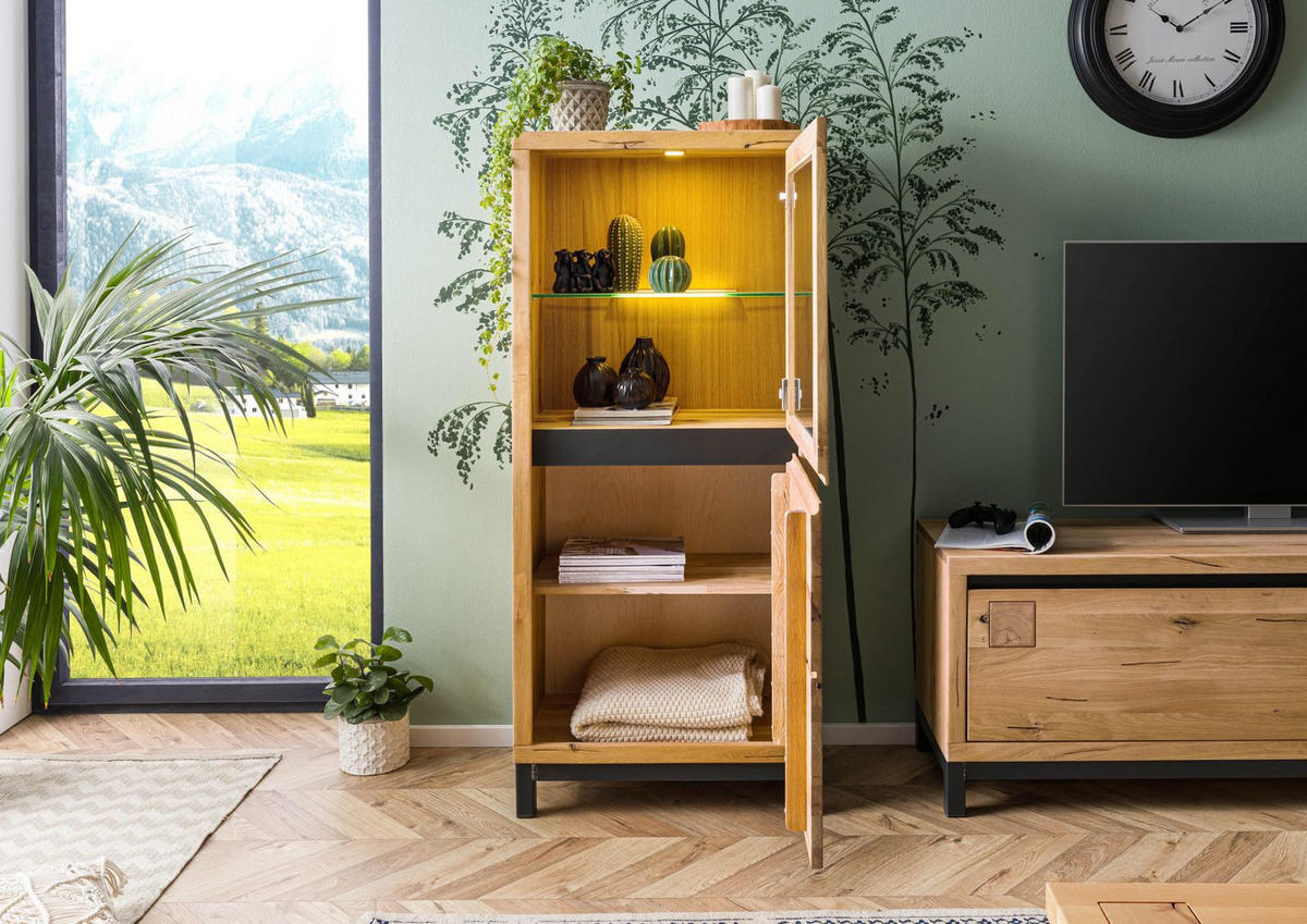 VITRINE Wildeiche 65x40x148 natur geölt VILLANDERS #104 - Braun, Holz (65/148/40cm) - Massivmoebel24