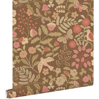 TAPETE Blumen und Vögel 50 x 900 cm - Braun, Papier (50/0.1cm) - ESTAhome