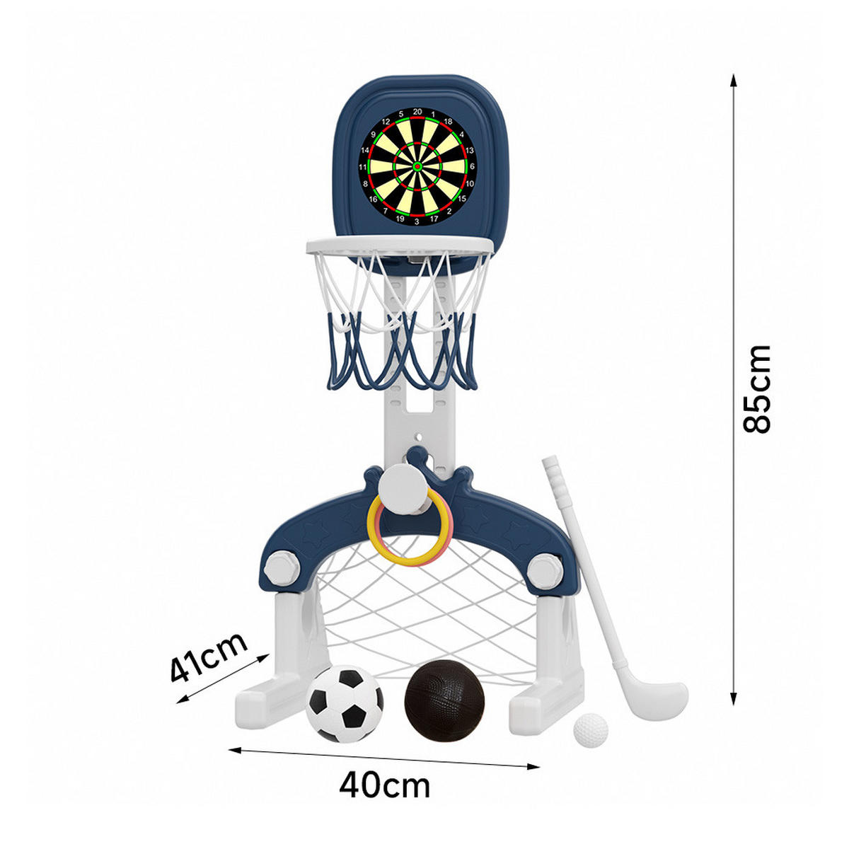 SPIELPLATZ 5 in 1 Basketballständer Fußballtor Golf Wurfspiel Kunststoff - Blau/Weiß, Kunststoff (40/85/41cm) - Livingandhome