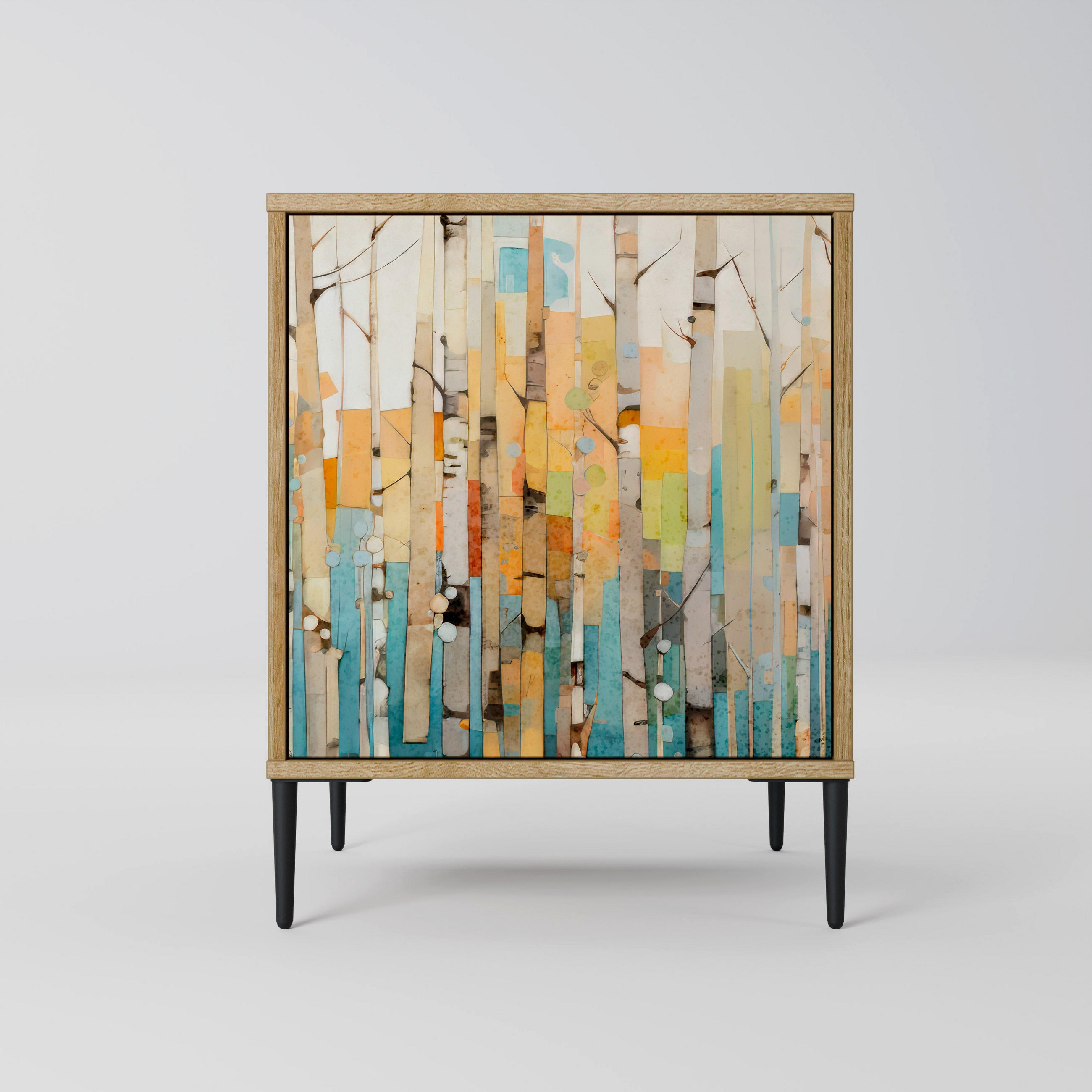 SIDEBOARD BIRCH KALEIDOSCOPE, Eichefarben, 57,5x42x72,5 cm, Schwarze Metallfüße - Eichefarben/Multicolor, Holzwerkstoff/Metall (57.5/72.5/42cm) - SpaceRebels
