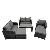 GARTENMÖBEL SET mit Sofa Polyrattan 7-Sitzer Dunkelgrau - Dunkelgrau/Grau, Glas/Kunststoff - Fimous