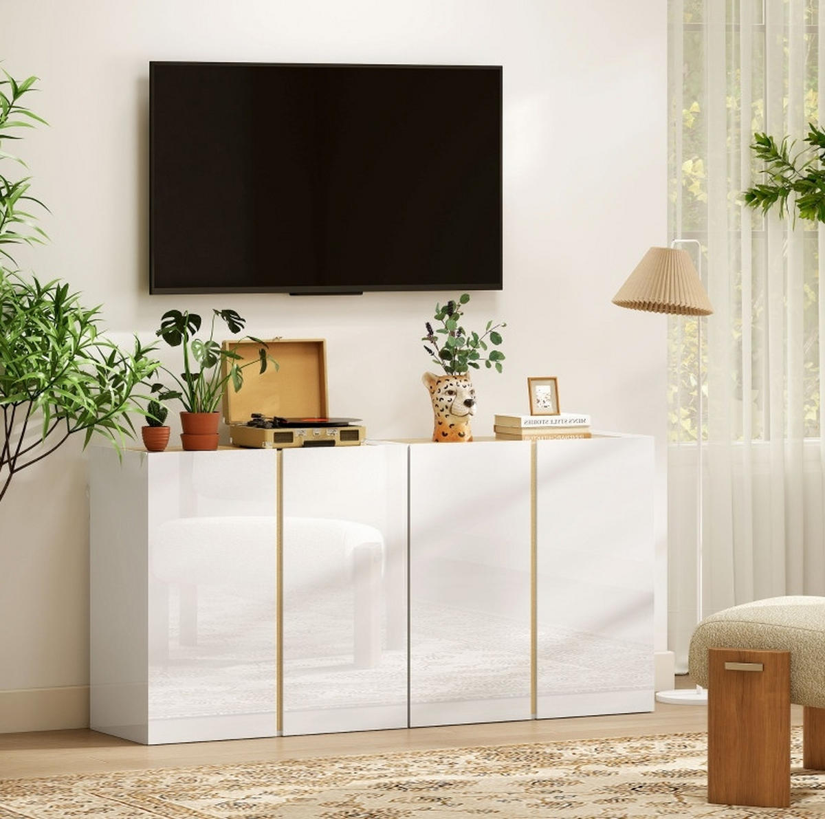 SIDEBOARD 80/40/80 cm in Weiß Hochglanz mit Soft-Close-Türen - Weiß, Holz (80/80/40cm) - BEAOK