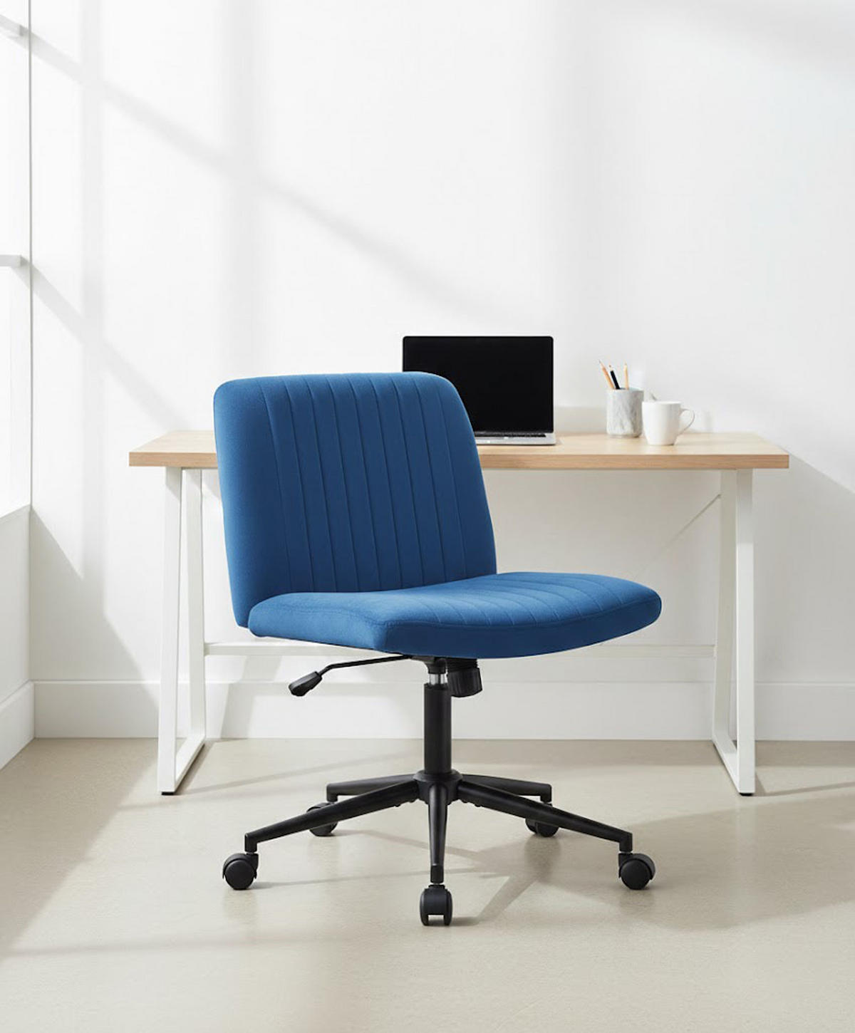 BÜROSTUHL Lynox Samt blau - Blau/Schwarz, Metall (62/98/65cm) - TPFLiving